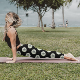 Legging Daisy Flower Pattern Cute Girly Trendy White Black