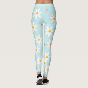 Legging Daisy Lily flower Patterno sobre o binário do mar