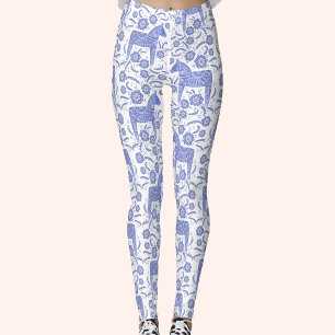 Legging Dala Horse — Indigo Sueco e Padrão Branco