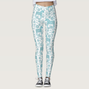 Legging Dala Horse — Teal e Padrão Branco Sueco