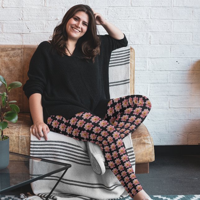 Legging Dália Collarette Rosa em Padrão Floral Preto (In Situ)