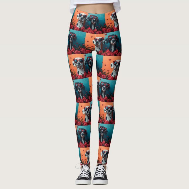 Legging Dálmata Com Rosas Do Coração Dia Dos Namorados  (Frente)