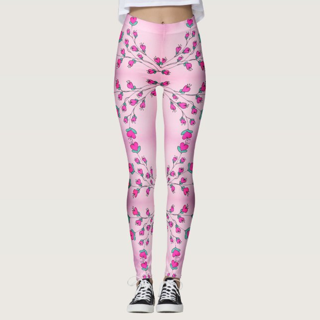 Legging Damas com Padrão de Coração Rosa (Frente)