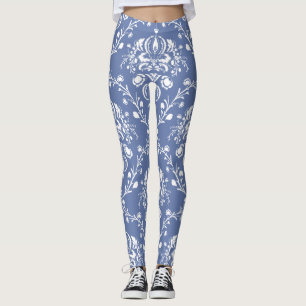 Legging Damasco Azul e Branco