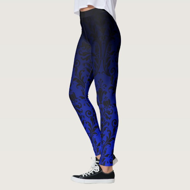 Legging Damasco Floral De Gradação De Ombre Preto E Azul (Esquerda)