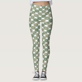 Legging Damasco floral verde em branco