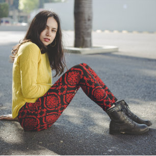 Legging Damascos Vermelhos em Preto