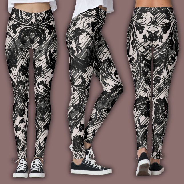 Legging Damask Pattern | Black & Natural Beige (Criador carregado)