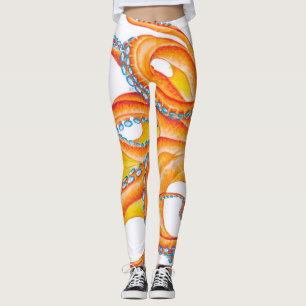 Legging Dança de Arte Tinta de Octopus Vermelho Laranja