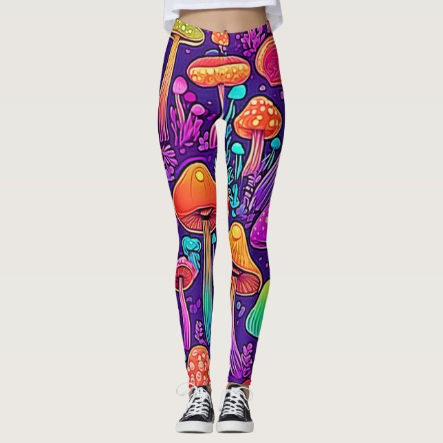 Legging Dança de Cogumelos Neon Flores (Frente)