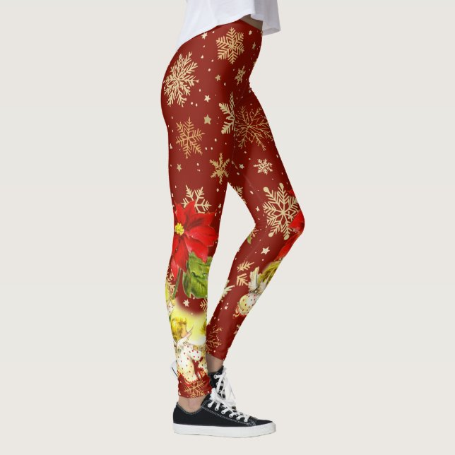 Legging Dançando Anjos de Bebê em Vermelho com Flocos de N (Direita)