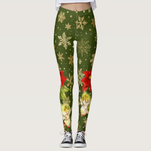 Legging Dançando ninhos em verde com flocos de neve Dourad
