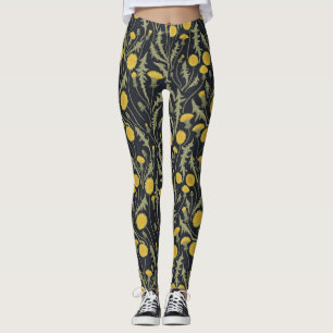 Legging Dandeliões, verdes, amarelos e negros