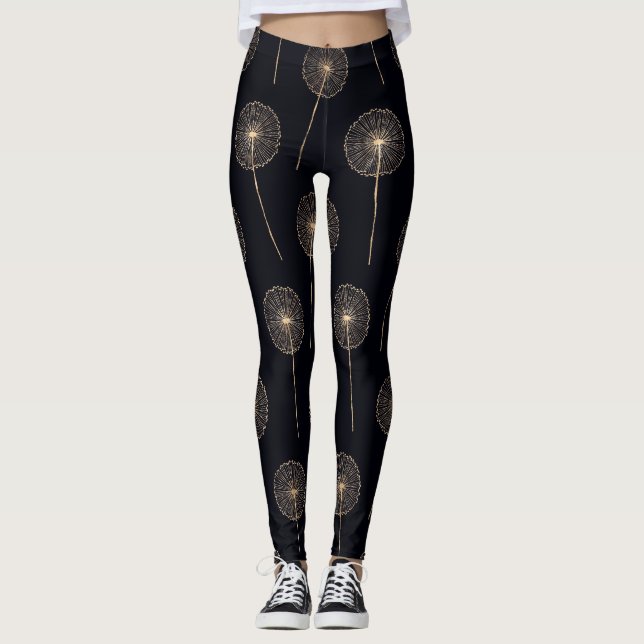 Legging Dandelion deseja um padrão rosa dourado e preto (Frente)
