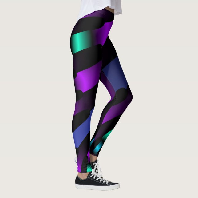 Legging Dark beautiful colors neon glowing Ribbon Stripes (Direita)