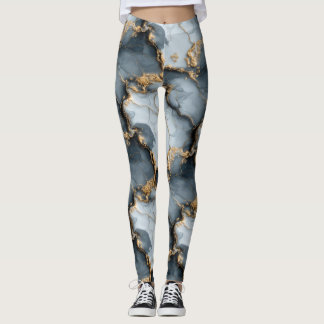 Legging Dark Blue Marble Texture with Liquid Gold Veins