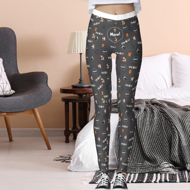 Legging Dark Grey Pet Lover Kitty Feline Meow Cat Pattern (Criador carregado)