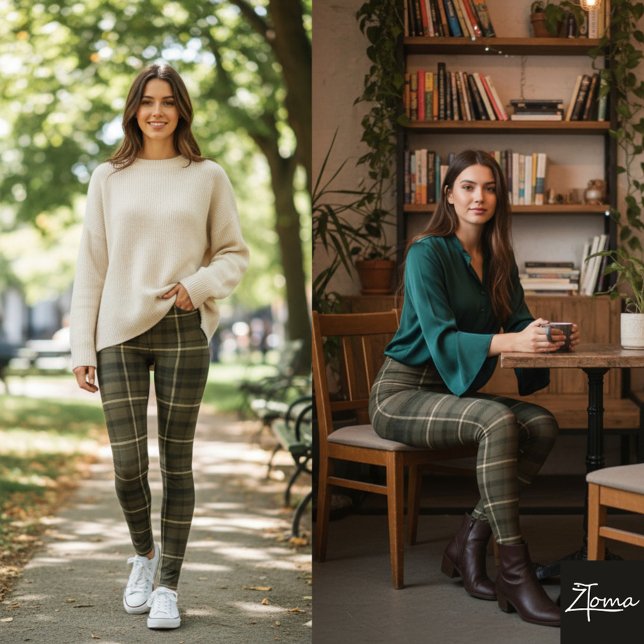 Legging Dark Khaki Square Plaid Tartan Fabric (Criador carregado)