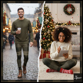 Legging Dark Olive Black Muted Flannel Plaid