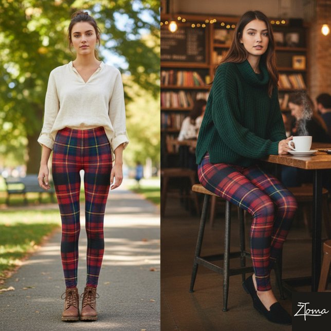 Legging Dark Red Plaid Traditional Square Tartan (Criador carregado)