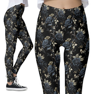 Legging Dark Romantic Black Rosas Fantasy Vintage Gothic