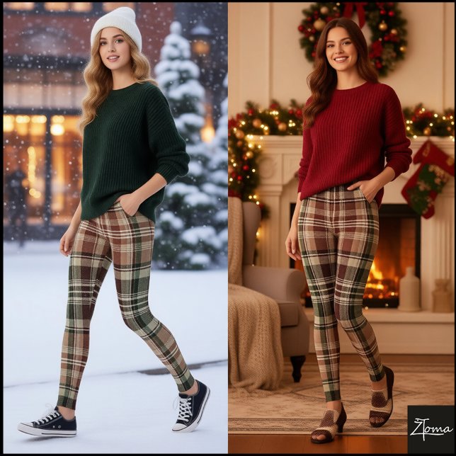 Legging Dark Vintage Rustic Maroon Green Plaid (Criador carregado)