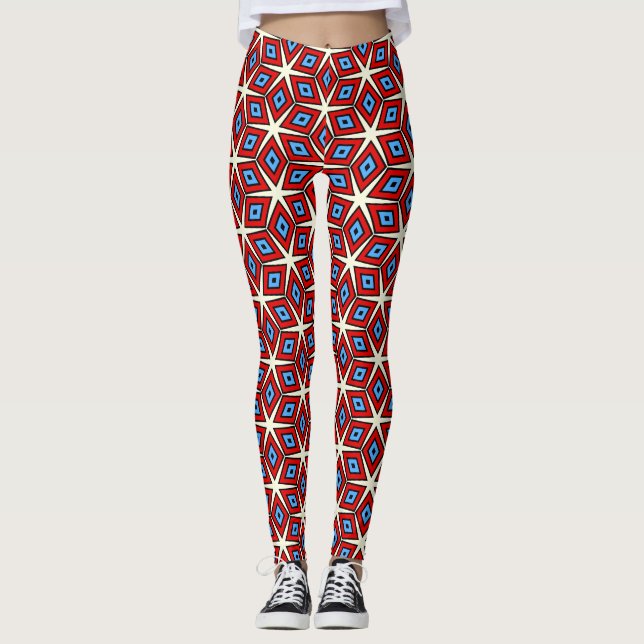 Legging Dazzling red and blue geometric   (Frente)
