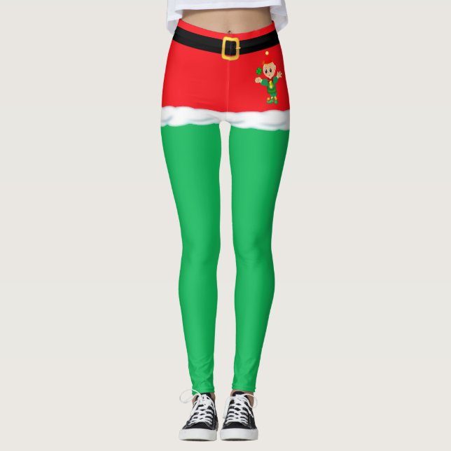 legging de elfo verde de Natal (Frente)