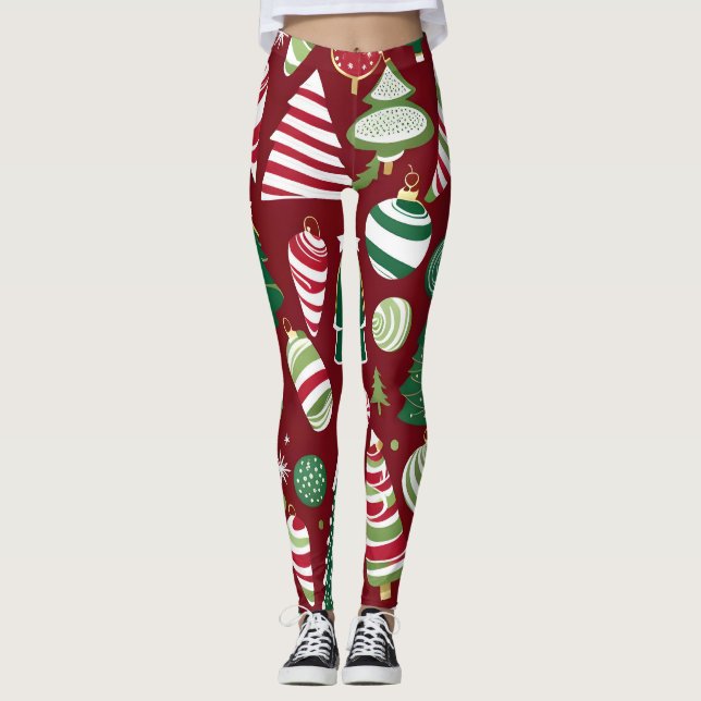 legging de ornamentos de doces de árvore de natal (Frente)