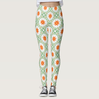 Legging de Padrão Floral Verde e Laranja Vibrante