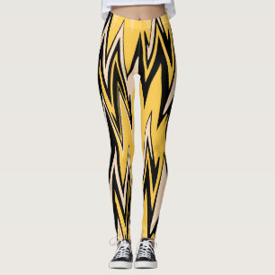 Legging Deco de Abstrato de Arte Amarelo e Negra