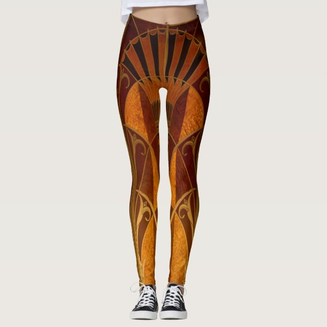 Legging Deco de Arte Dourada e Borgonha (Frente)