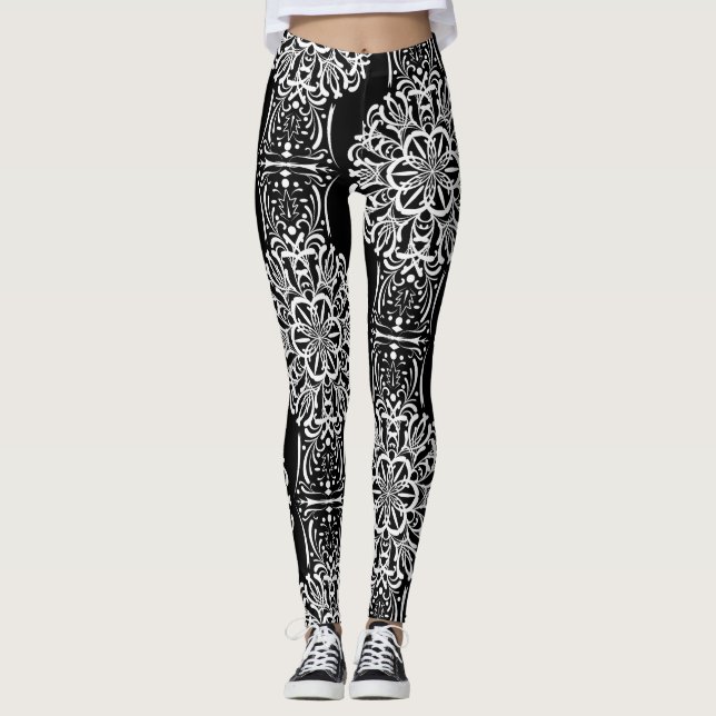 Legging Decor decorativo abstrato sem costura preto modern (Frente)