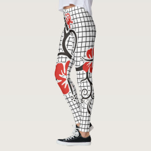 Legging Decor preto e hibiscus de padrão uniforme em grad