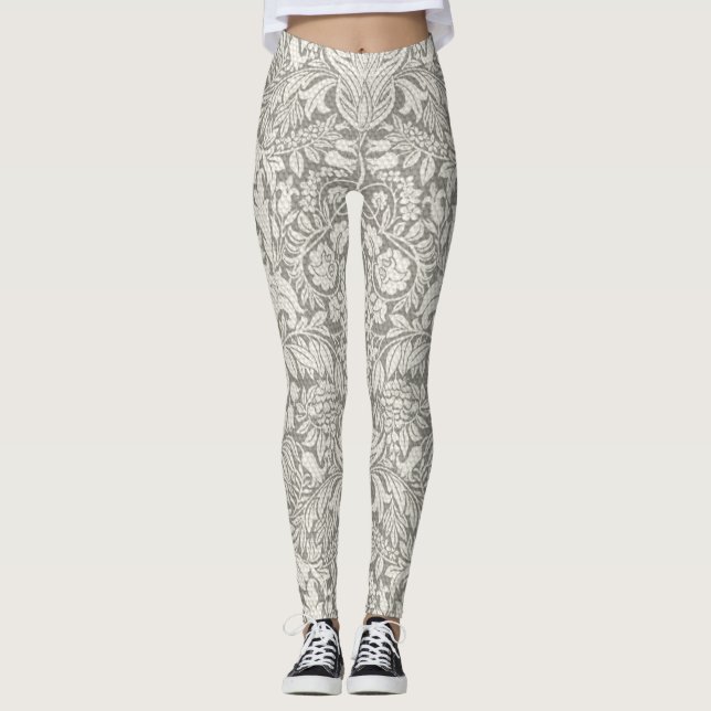 Legging Decoração da Casa Floral do Damasco Branco Elegant (Frente)