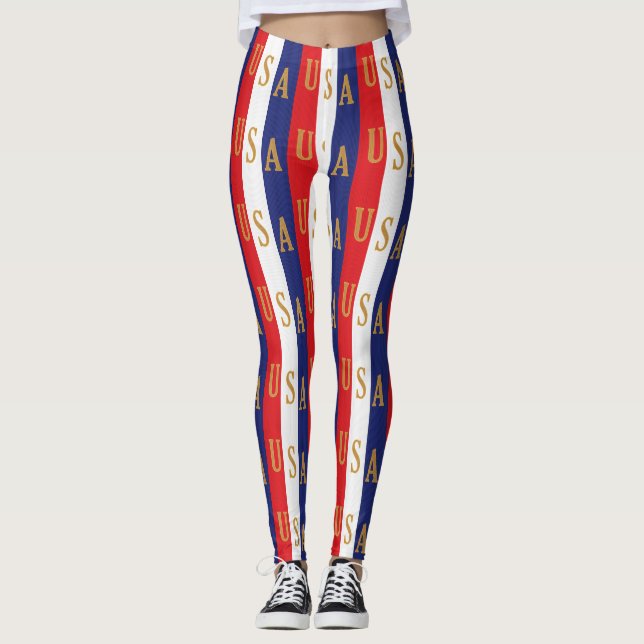 Legging Decoração de Listras Finas dos EUA (Frente)