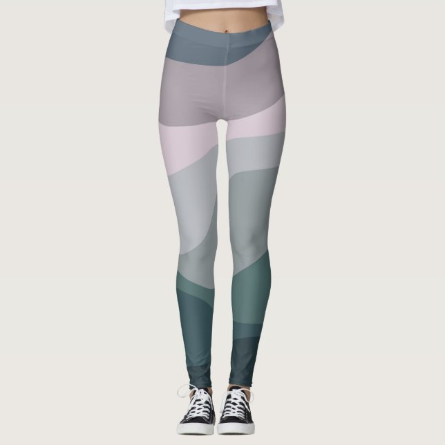 Legging decoração de ondas retro roxas e turquesas (Frente)