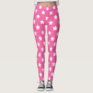 Legging Decoração de padrão das estrelas brancas cor-de-ro