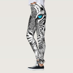 Legging Decoração dos olhos azuis do tigre sobre