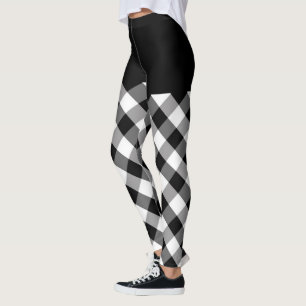 Legging Decoração preto e branco corajosa da xadrez sobr