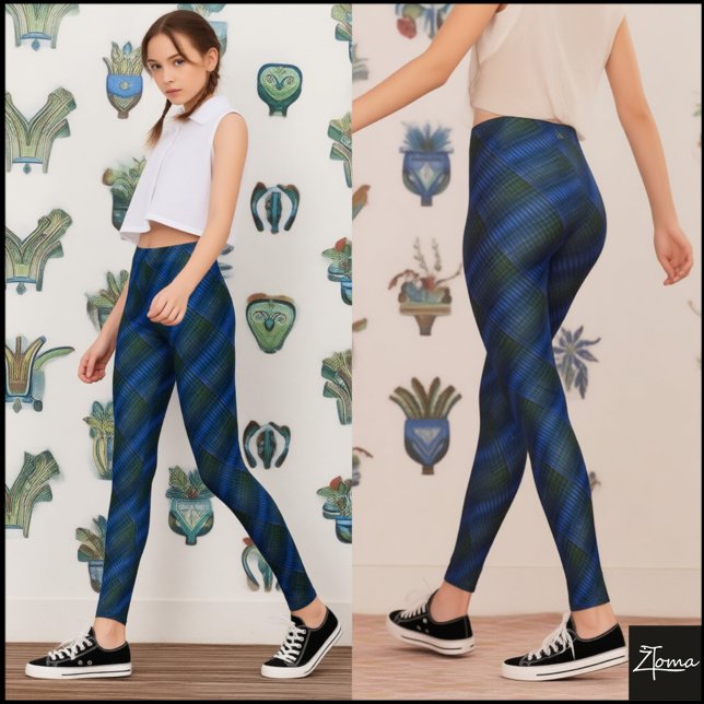 Legging Deep Blue Green Diagonal Textured Plaid (Criador carregado)