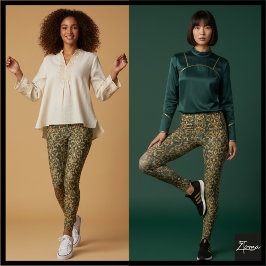 Legging Deep Green Gold Damask Floral Tapestry