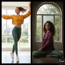 Legging Deep Green Gray Ombre Damask Tapestry