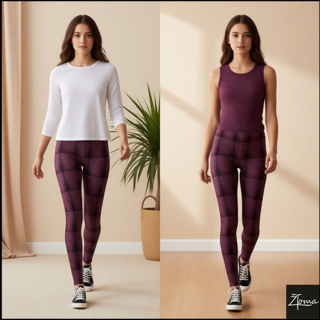 Legging Deep Mauve Tufted Glitch Grid Pattern (Criador carregado)