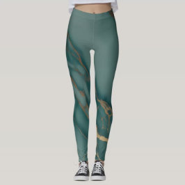 Legging Deep Teal Marble + Gold Veins Luxury Fit Hand Sewn