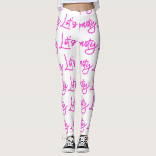 Legging Deixa o padrão de script de néon rosa quente de fe