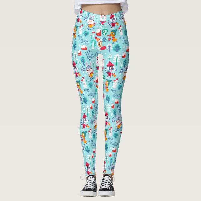 Legging Deixe-a nevar Olá Winter Wonderland Characters (Frente)