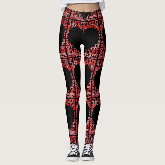 Legging Deixem-na Neve, Coração Vermelho Negra, Feriados d (Frente)