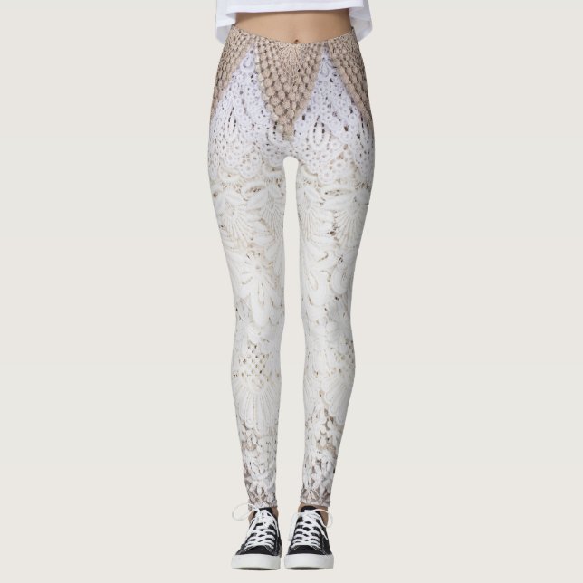 Legging Delicar Plano de Fundo de Textura de Tela de Lace (Frente)