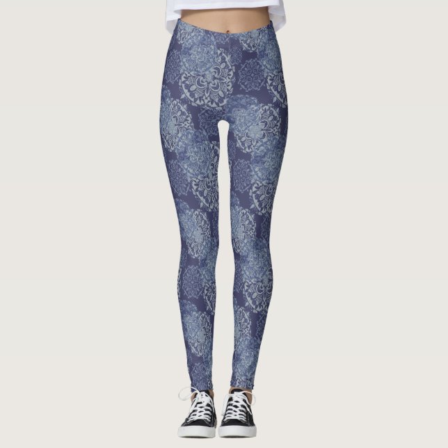 Legging Denim Boho Mandalas Pernas Azuis (Frente)